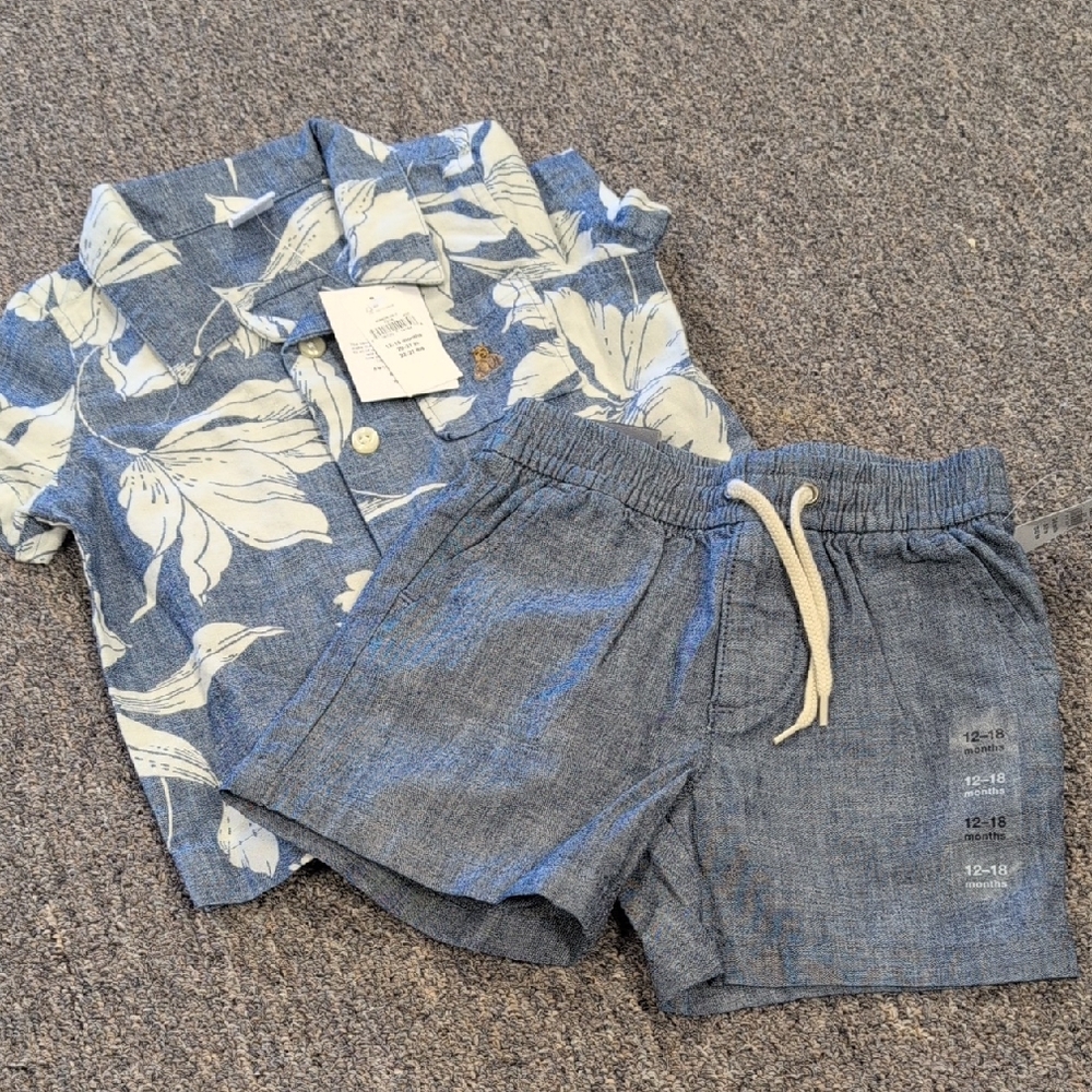 GAP Blue and White Whale Print Shirt and Shorts